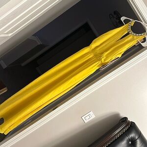 Yellow Sleeveless Dress with Beaded Neckline